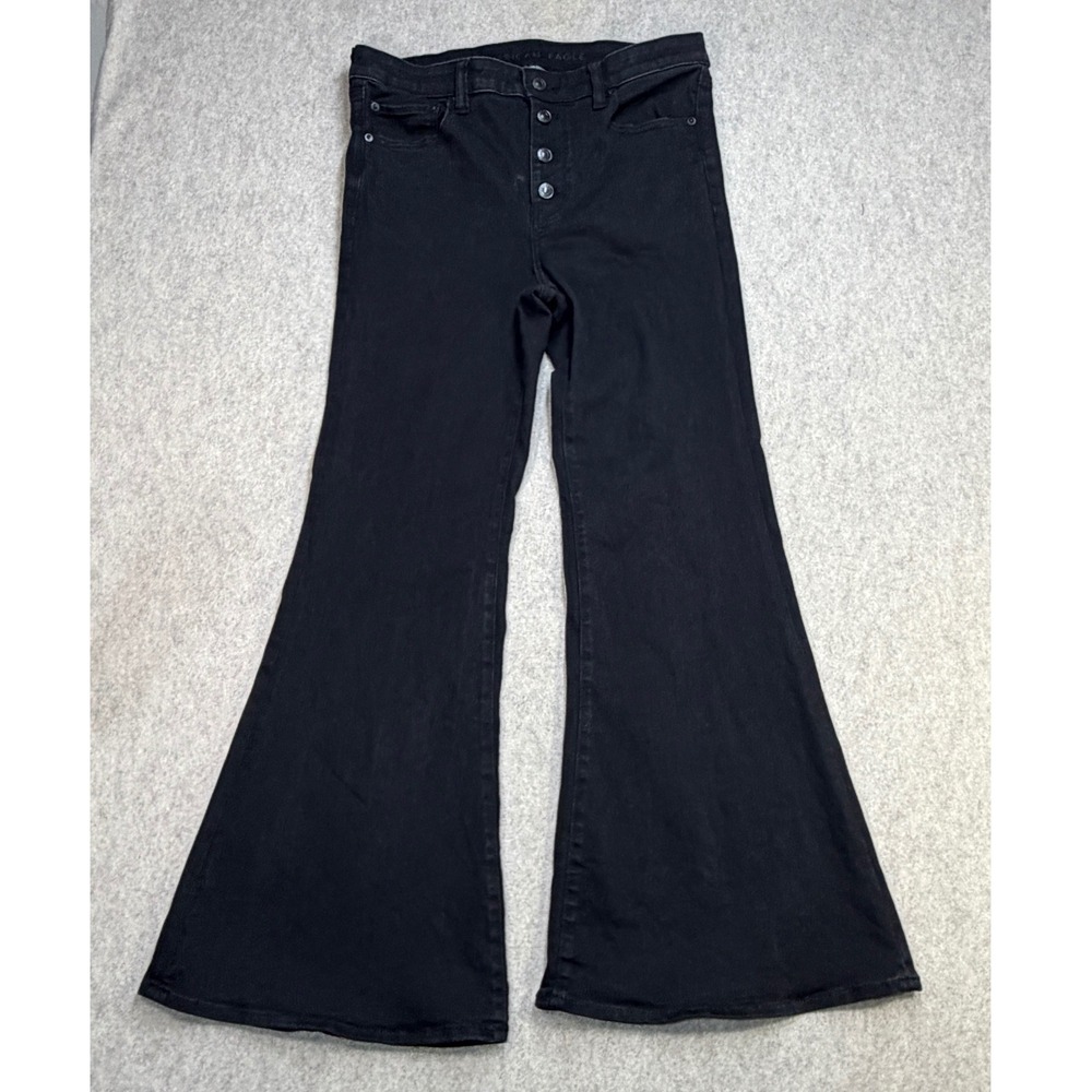 American Eagle Jeans Womens 14 Festival Flare Black Boho 70s Aesthetic Hippie